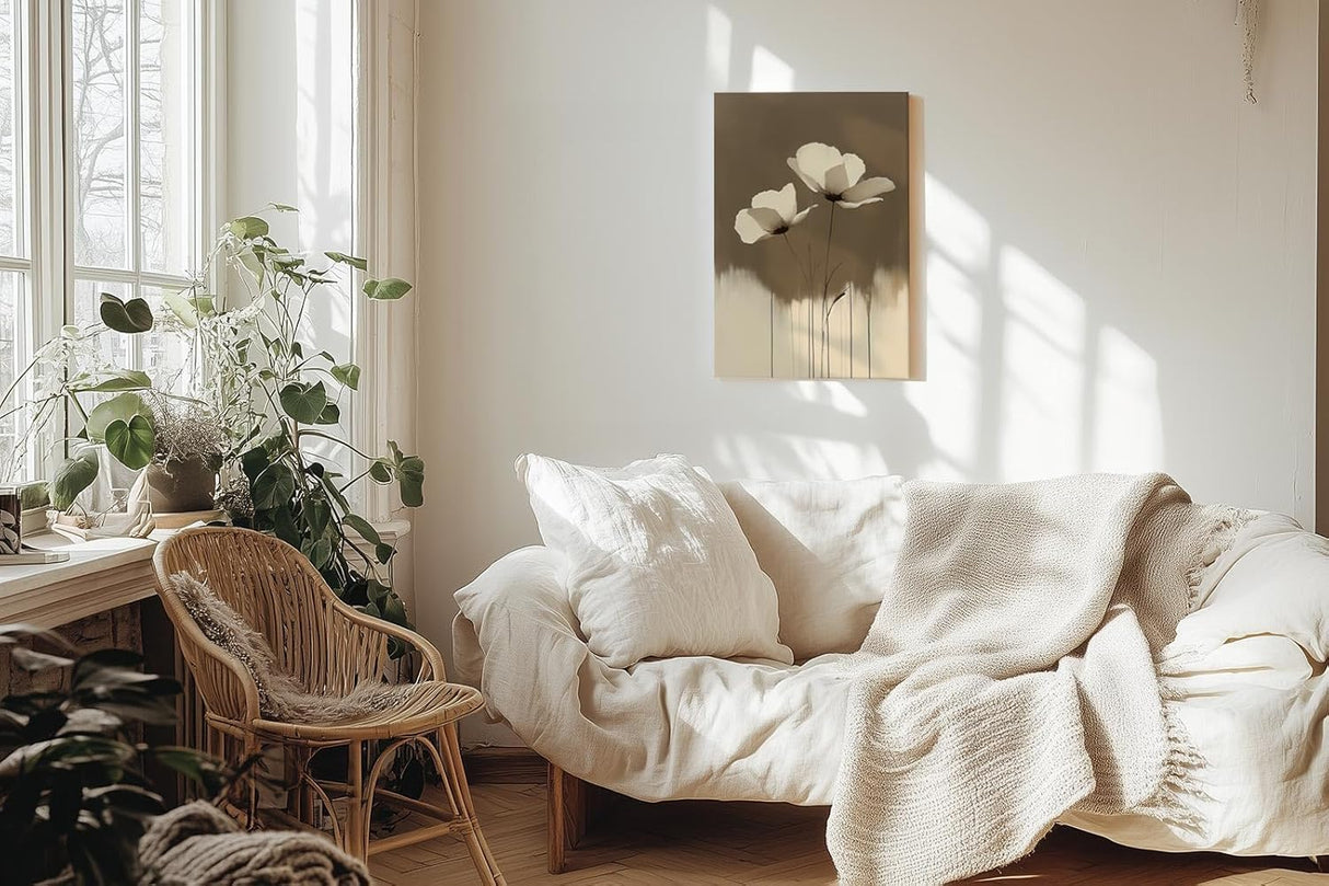 Paul Sinus 60x90cm Wandbild Sanfte Blüten in Sepia – Minimalistische Eleganz mit floraler Harmonie Blume