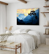 Paul Sinus Wandbild 120x80cm Einsamer Baum Himalaja Berg Berggipfel Schneegipfel Blau