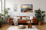 Sinus Art Wandbild 120x80cm Atmosphärisches Meermotiv mit Perspektive vom Holzdeck eines Segelboots bei Sonnenuntergang
