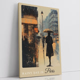 Paul Sinus Leinwandbild 60x90cm Leinwandbild Rainy Day in Paris romantische Stadtkunst geheimnisvolle Atmosphäre urbane Eleganz regnerische Straßenszene