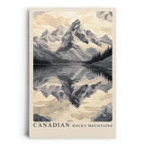 Paul Sinus Leinwandbild 80x120cm Kanadische Bergwelt – Majestätische Rocky Mountains mit spiegelndem Bergsee in stilisierter monochromer Optik