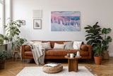 Sinus Art Wandbild 120x80cm Pastellfarbene Winterlandschaft mit verschneiten Bäumen und stiller Weite
