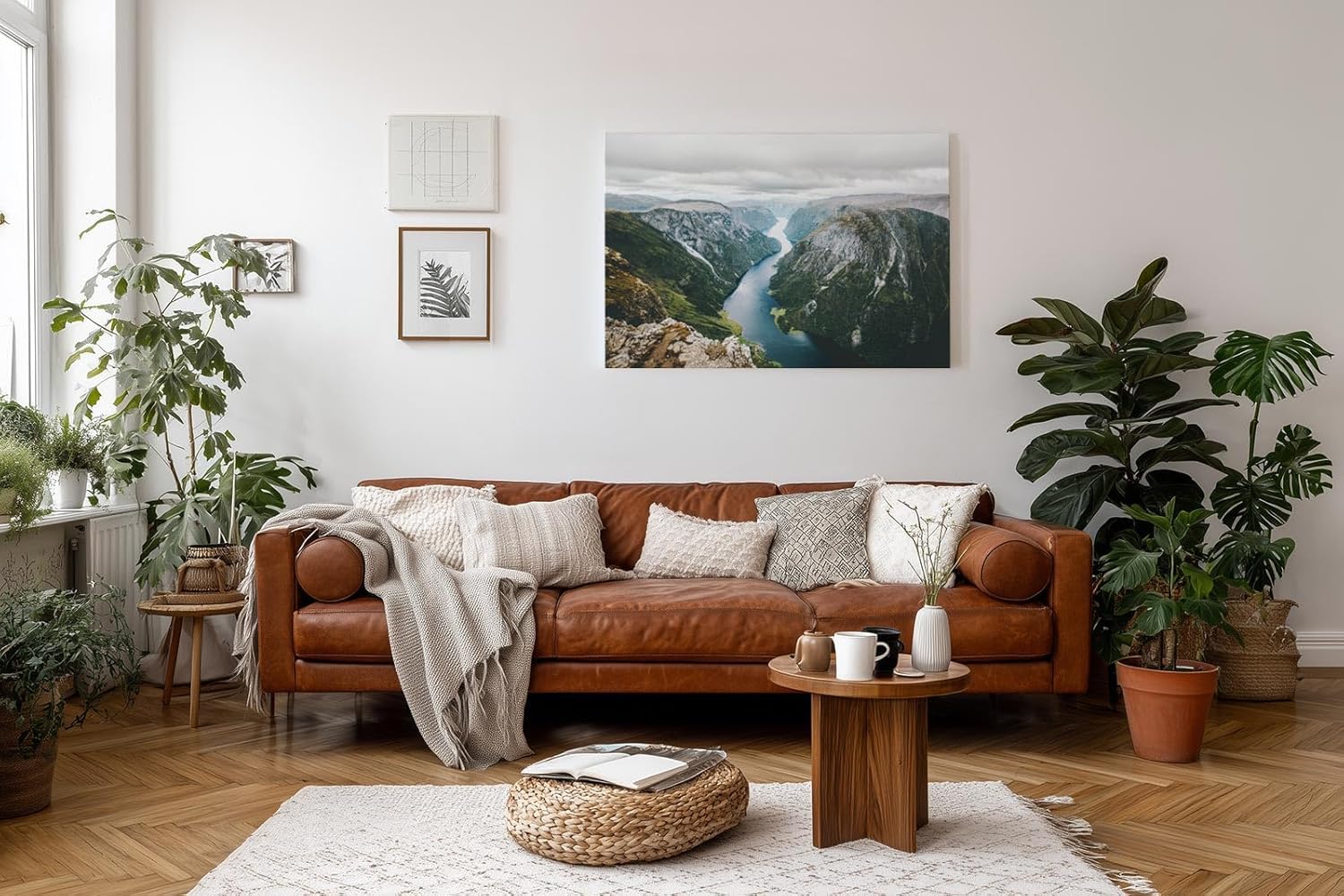 Sinus Art Wandbild 120x80cm Beeindruckende Aussicht auf schmalen Fjord zwischen steilen Felsen für imposante Raumwirkung