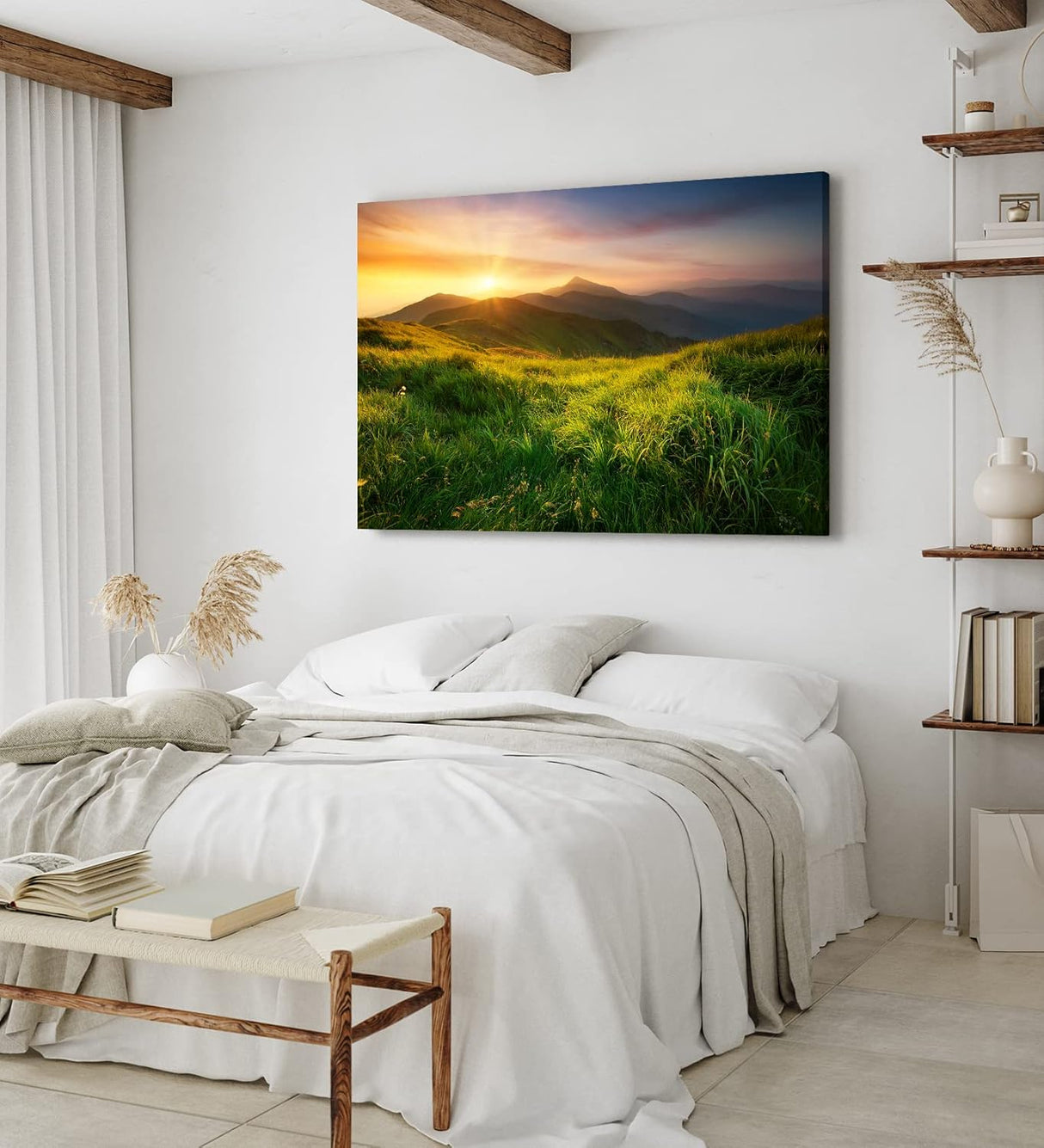 Paul Sinus Wandbild 120x80cm Alpenlandschaft Berge Wiesen Sonnenuntergang Natur