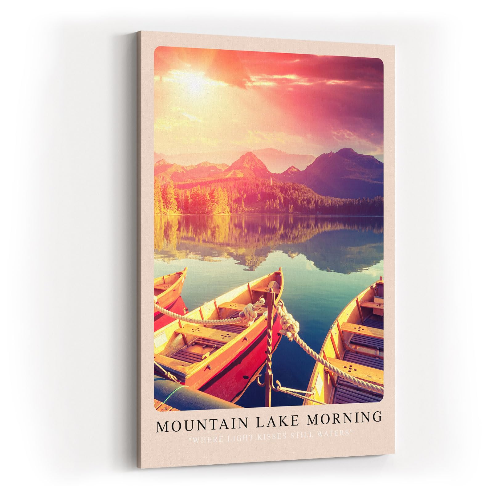 Paul Sinus Kunstdruck 40x60cm Mountain Lake Morning mit Booten und Sonnenaufgang am See