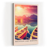 Paul Sinus Kunstdruck 40x60cm Mountain Lake Morning mit Booten und Sonnenaufgang am See