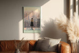 Paul Sinus Wandbild in 40x60cm A Heartbeat in Manhattan – Frau auf Balkon mit Blick auf New Yorker Skyline im Abendlicht, stimmungsvolles Stadtmotiv