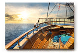 Sinus Art Wandbild 120x80cm Atmosphärisches Meermotiv mit Perspektive vom Holzdeck eines Segelboots bei Sonnenuntergang