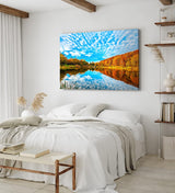 Paul Sinus Wandbild 120x80cm See blauer Himmel Wald Natur Cirrus Wolken Herbst