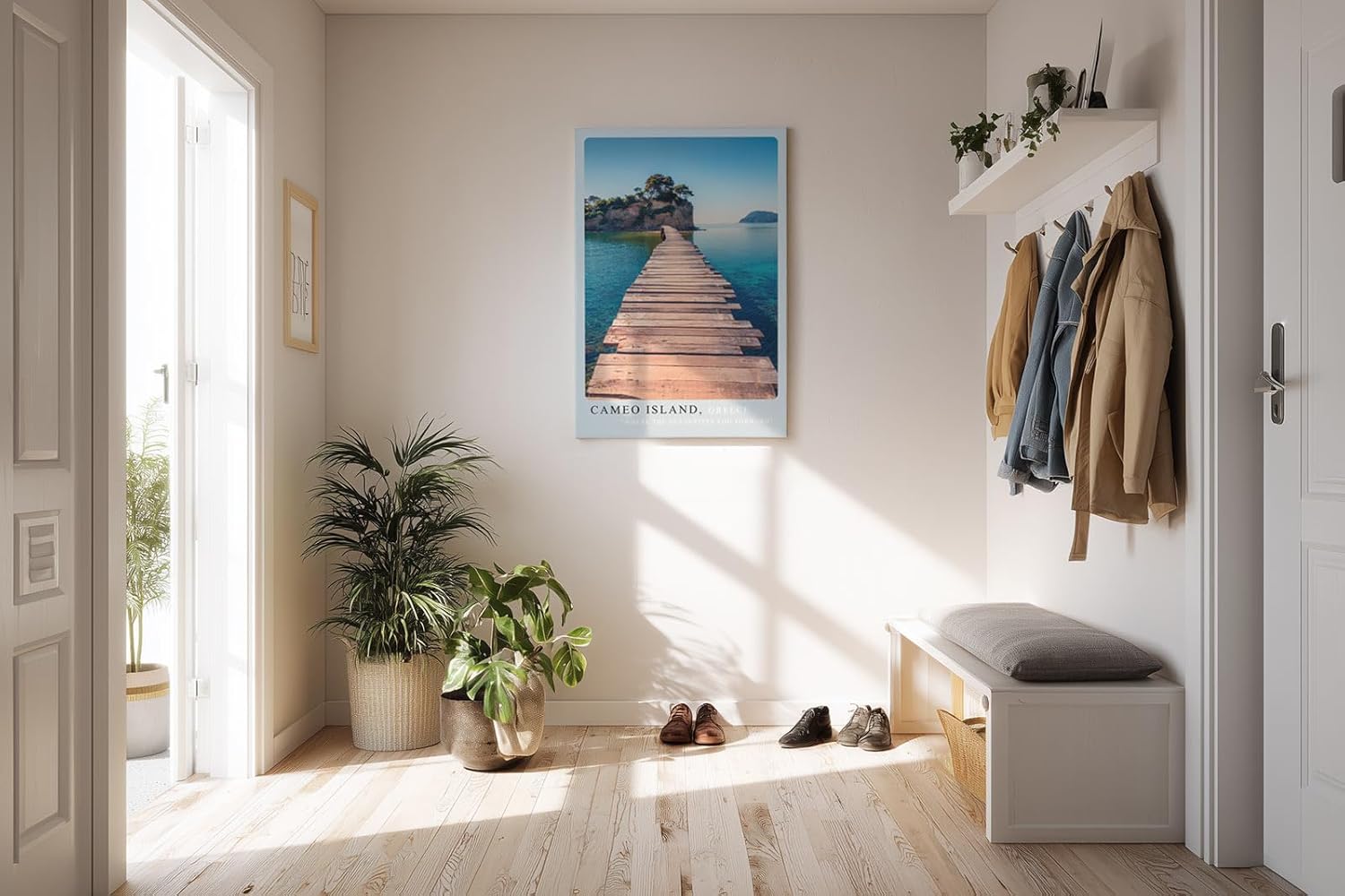 Paul Sinus Kunstdruck 40x60cm Cameo Island mit Holzsteg und türkisblauem Meer auf Zakynthos