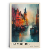 Paul Sinus Leinwandbild 80x120cm Hamburg Harbor Lights – Farbenfrohe Hafenszene mit historischen Gebäuden, Spiegelungen im Wasser