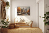 Sinus Art Wandbild 120x80cm Stimmungsvolle Darstellung von Amsterdam mit Kanal Brücke und Altstadt bei herbstlichem Licht