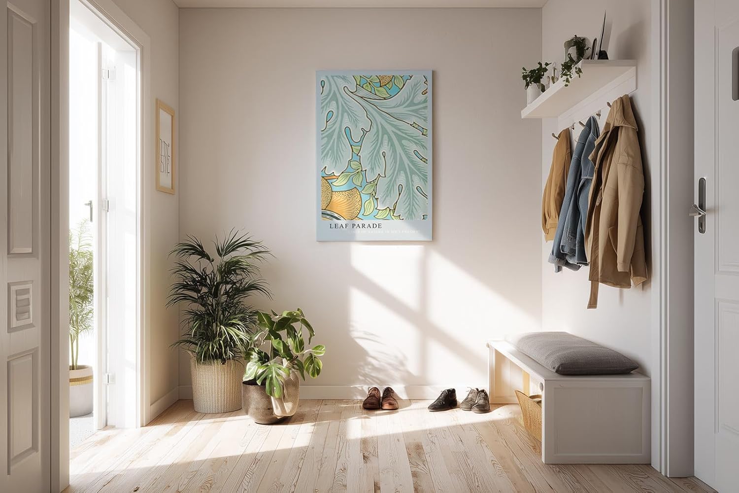 Paul Sinus Kunstdruck 40x60cm Leaf Parade zarte Blattformen in Pastelltönen auf stilvoller Leinwand