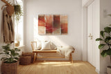 Sinus Art Wandbild 120x80cm Strahlenförmige Elemente in Rot und Weiß mit dynamischer Linie auf gemustertem Hintergrund