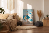 Paul Sinus Wandbild in 40x60cm A Walk in Santorini – Frau im blauen Kleid vor weißen Häusern und blauen Kuppeln, mediterrane Idylle