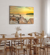 Paul Sinus Wandbild 120x80cm Felsen Meer roter Himmel Horizont Berge Sonnenuntergang