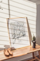 Paul Sinus Bilderrahmen personalisiert mit deinen GPS Koordinaten und Namen. 30cm x 42cm Holz Wechselrahmen mit Glas und Passepartout. Geschenkidee. Individuelle Stadtkarte. (ohne Rahmen)