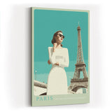 Paul Sinus Wandbild in 40x60cm Paris – elegante Frau in Weiß vor dem Eiffelturm im Retro-Stil