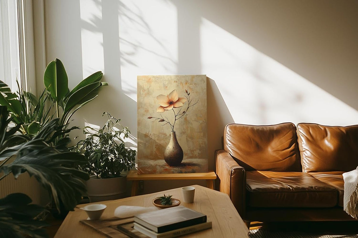 Paul Sinus 60x90cm Wandbild Goldene Harmonie – Elegante Einzelblume in Braun und Beige als stilvolle Wanddeko mit Fokuskeyword