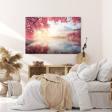 Paul Sinus Wandbild 120x80cm Japan Fuji Berg Baumkrone Herbstblätter Fischerboot