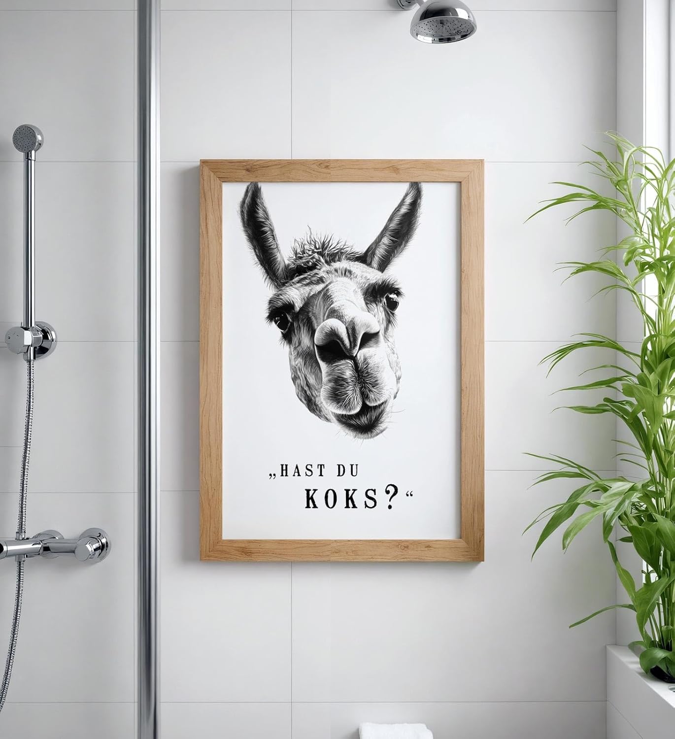 Paul Sinus Poster/Leinwandbild/Rahmenoption Lustiges Lamabild – Witzige Klo-Deko fürs Gäste-WC – Perfekt für Humorvolle