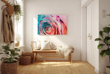 Sinus Art Wandbild 120x80cm Intensive Nahaufnahme einer vielfarbigen Rose mit einzigartiger Blattstruktur