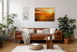 Sinus Art Wandbild 120x80cm Feld voller Sonnenblumen im goldenen Licht eines spektakulären Sonnenuntergangs