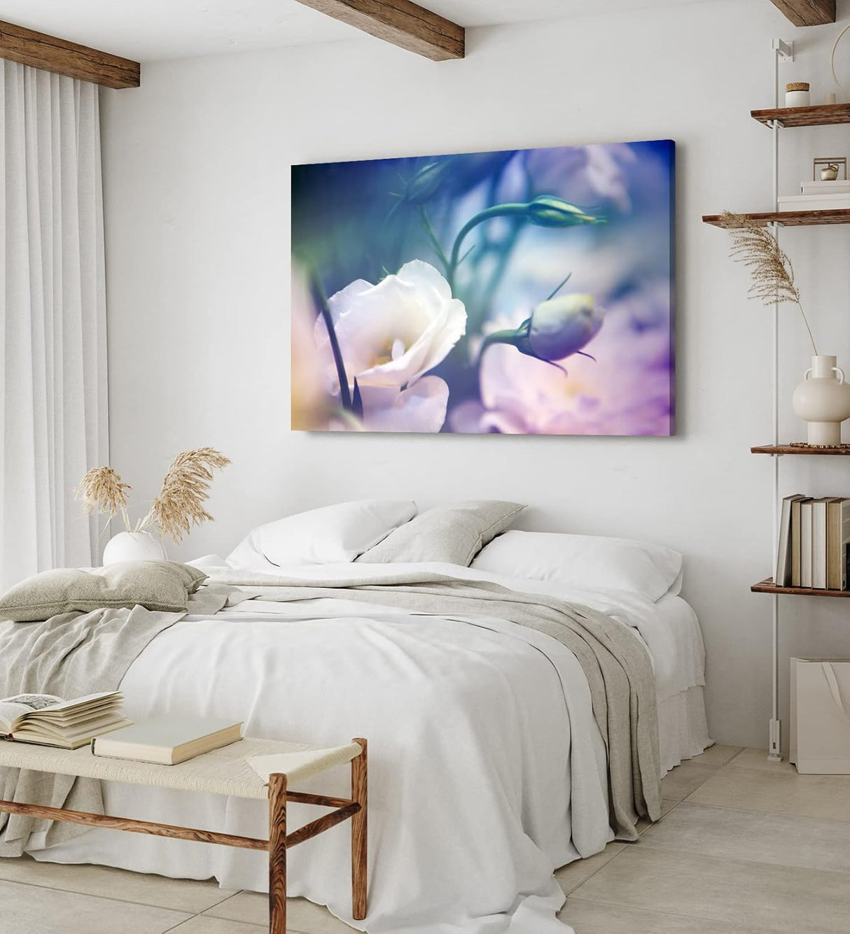 Paul Sinus Wandbild 120x80cm Weiß Blüte Blume Frühling Blau Kunstvoll