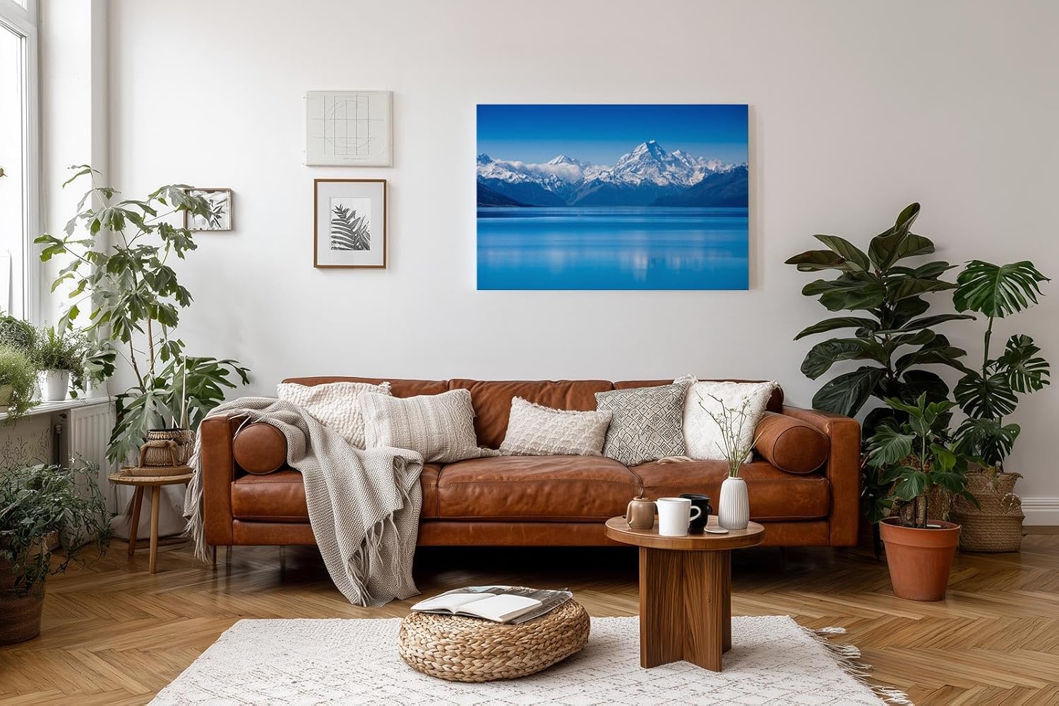 Sinus Art Wandbild 120x80cm Stimmungsvolle Alpenlandschaft mit ruhiger Wasserfläche und majestätischen Gipfeln