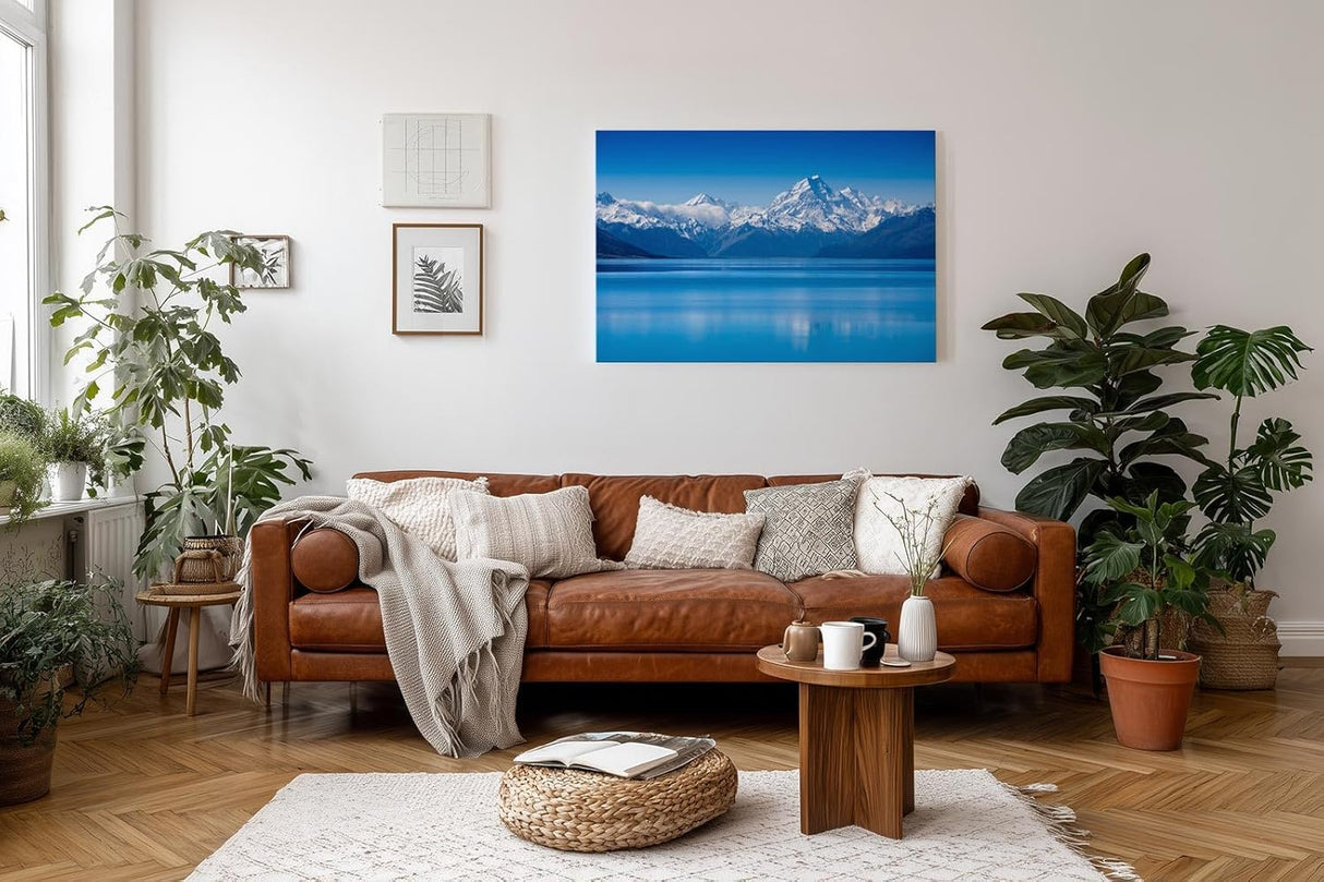 Sinus Art Wandbild 120x80cm Stimmungsvolle Alpenlandschaft mit ruhiger Wasserfläche und majestätischen Gipfeln
