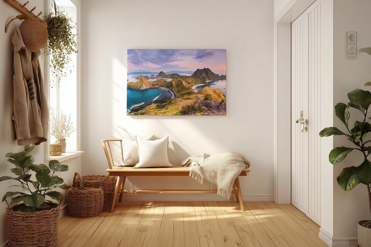Sinus Art Wandbild 120x80cm Beeindruckende Inselkulisse mit türkisblauen Buchten und weiten Hügelzügen