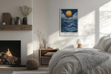 Paul Sinus Leinwandbild 60x90cm Ozeantraum surreal wellenförmig mystisch kunstvolle Wandkunst leuchtender Mond faszinierend dynamisch harmonisch