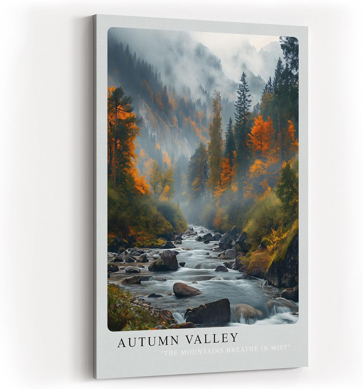 Paul Sinus Kunstdruck 40x60cm Autumn Valley – Herbstliches Flusstal mit buntem Wald und Nebelschwaden in den Bergen