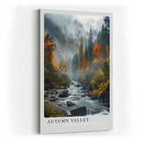 Paul Sinus Kunstdruck 40x60cm Autumn Valley – Herbstliches Flusstal mit buntem Wald und Nebelschwaden in den Bergen