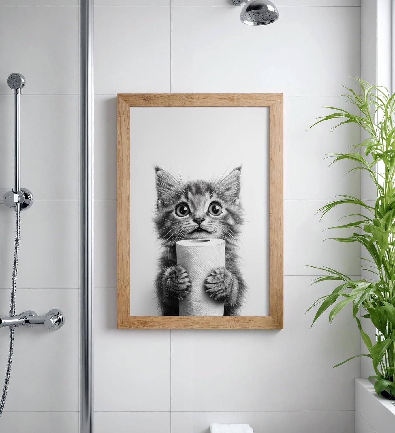 Paul Sinus Poster/Leinwandbild/Rahmenoption Lustiges Katzenbild – Niedliche Klo-Deko fürs Gäste-WC – Perfekt für Humorvolle