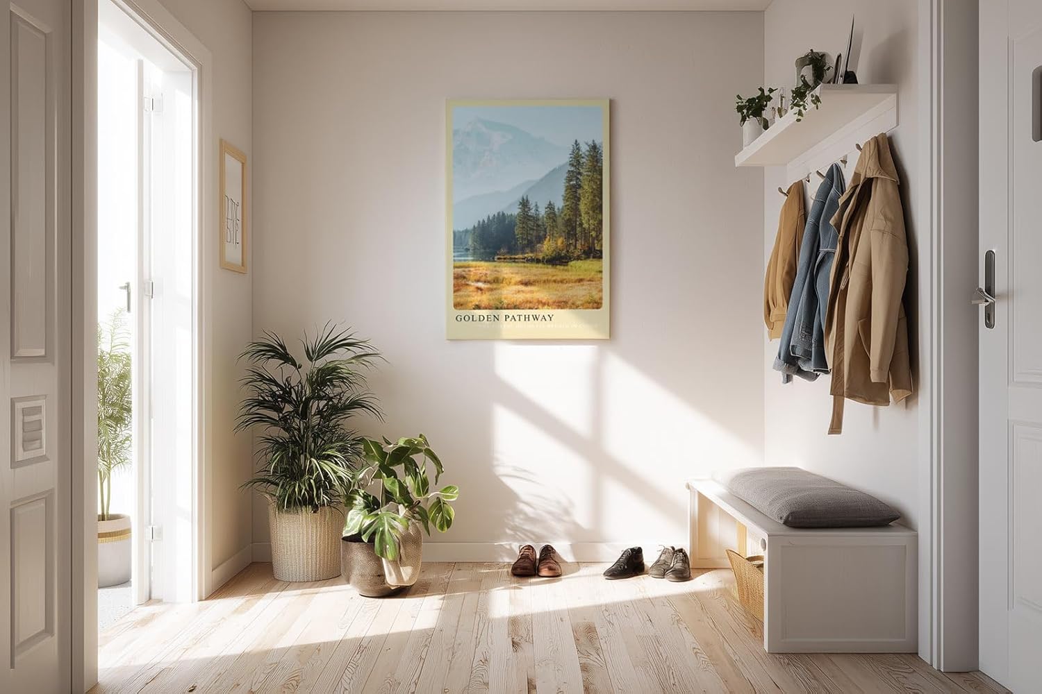 Paul Sinus Kunstdruck 40x60cm Golden Pathway mit Berglandschaft und Herbstfarben