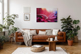 Sinus Art Wandbild 120x80cm Künstlerische Darstellung einer roten Blüte mit Lichtakzenten und unscharfen Strukturen