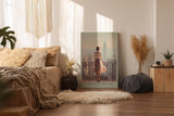 Paul Sinus Wandbild in 40x60cm A Morning in New York – Frau auf Balkon mit Blick auf Empire State Building, stimmungsvolles Stadtmotiv im Morgenlicht