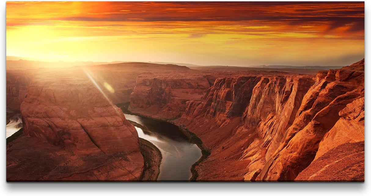 Felsschlucht in Wasser ca. 130x70cm Wandbild inklusive Schattenfugenrahmen schwarz - Panorama Leinwand Bild XXL Format Wandbilder Wohnzimmer Wohnung Deko Kunstdrucke