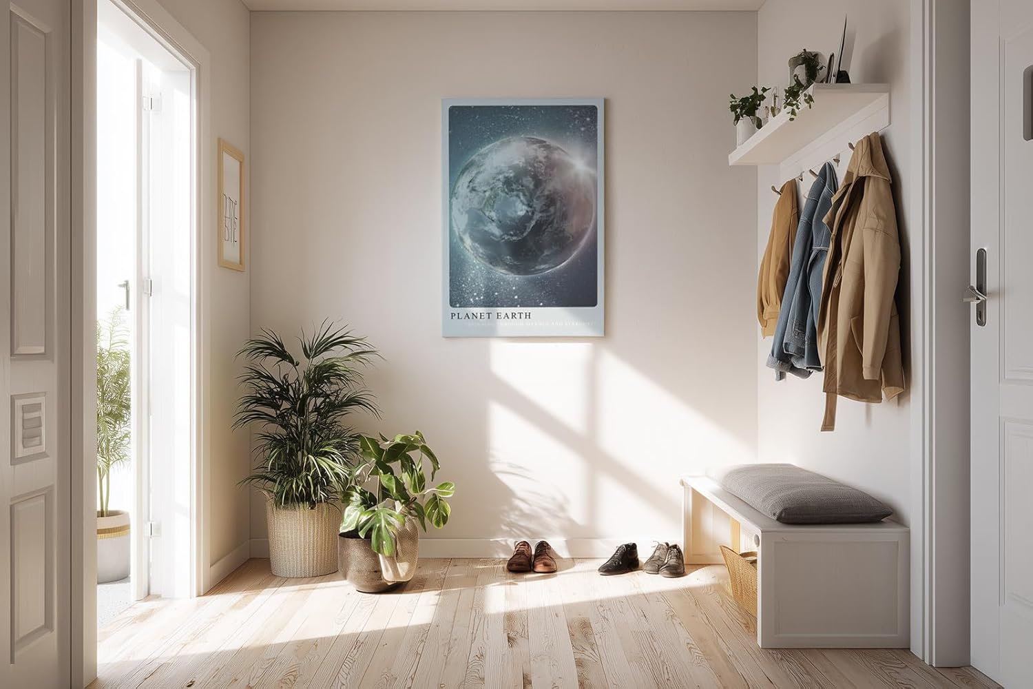 Paul Sinus Kunstdruck 40x60cm Planet Earth – Erde aus dem All mit Sonnenlicht und Sternenstaub