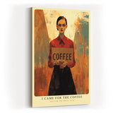 Paul Sinus Wandbild in 40x60cm I Came for the Coffee – minimalistisches Porträt mit Kaffeebecher in kräftigen Farbtönen