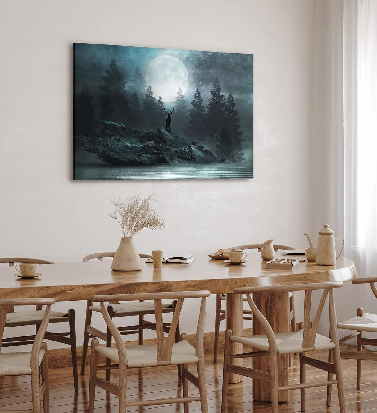 Paul Sinus Wandbild 120x80cm Vollmond Sternenhimmel Nacht Hirsch Finster