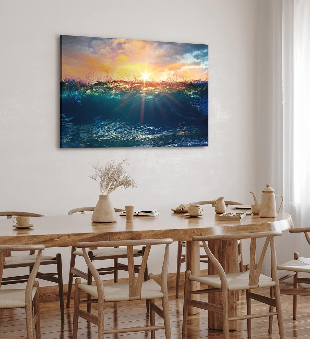 Paul Sinus Wandbild 120x80cm Welle Meer Ozean Sonnenuntergang Sonnenstrahl Wasser