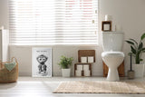 Paul Sinus Poster/Leinwandbild/Rahmenoption – Verrückter Affe auf Toilette „Hast du Koks?“ – Lustige WC-Deko für dein Badezimmer