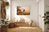 Sinus Art Wandbild 120x80cm Rotes Fahrrad im goldenen Gegenlicht einer Sommerwiese mit romantischem Flair