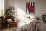 Paul Sinus Wandbild in 40x60cm Pop Botanica – Rote Pfingstrosen vor schwarz-weißem Streifenmuster