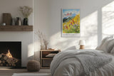 Paul Sinus Leinwandbild 60x90cm lebendige Alpenlandschaft mit blühender Bergwiese, expressive Wandkunst mit farbenfrohem Blumenmeer