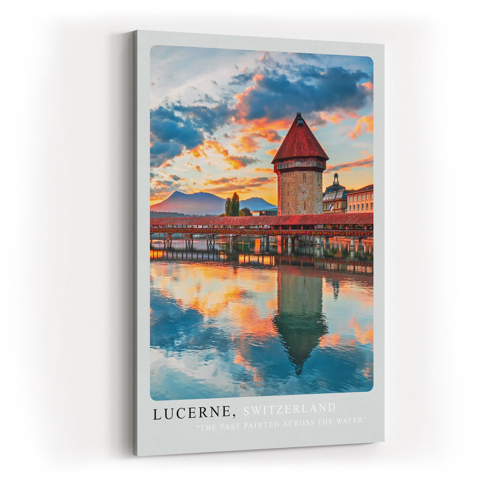 Paul Sinus Kunstdruck 40x60cm Luzern Schweiz mit Kapellbrücke und Wasserturm bei Sonnenuntergang