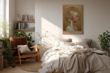 Paul Sinus Wandbild in 40x60cm Divine Femininity elegantes Porträt einer Frau in weiß-goldener Kopfbedeckung vor goldener Strahlenkrone