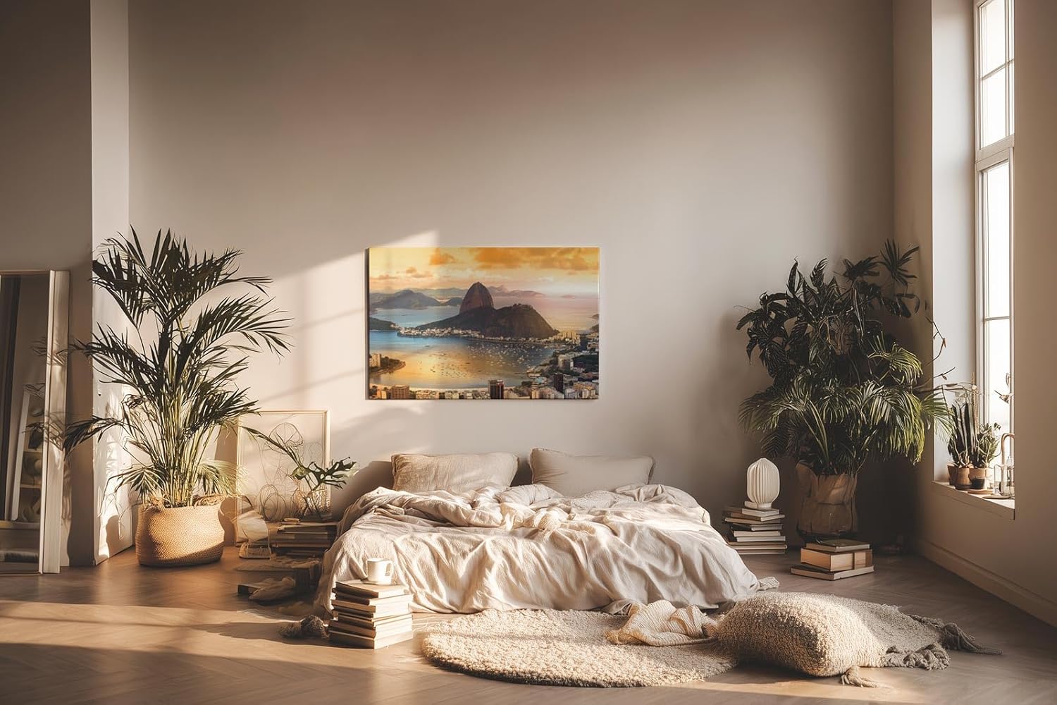 Sinus Art Wandbild 120x80cm Spektakuläre Aussicht auf die Bucht von Rio mit dem Zuckerhut im Licht der Abendsonne
